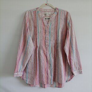 Coldwater Creek Womens Multicolor Pleated Striped Linen Tunic Top Size PL